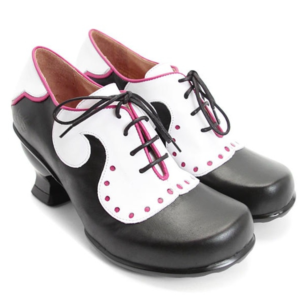 Size 11 Fluevog "Viv" shoe in black and white.